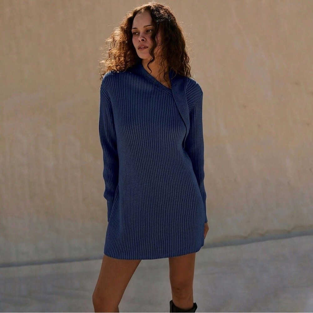 NWT Free People Beach Alba Sweater Tunic Dress in Navy Blue Size Small